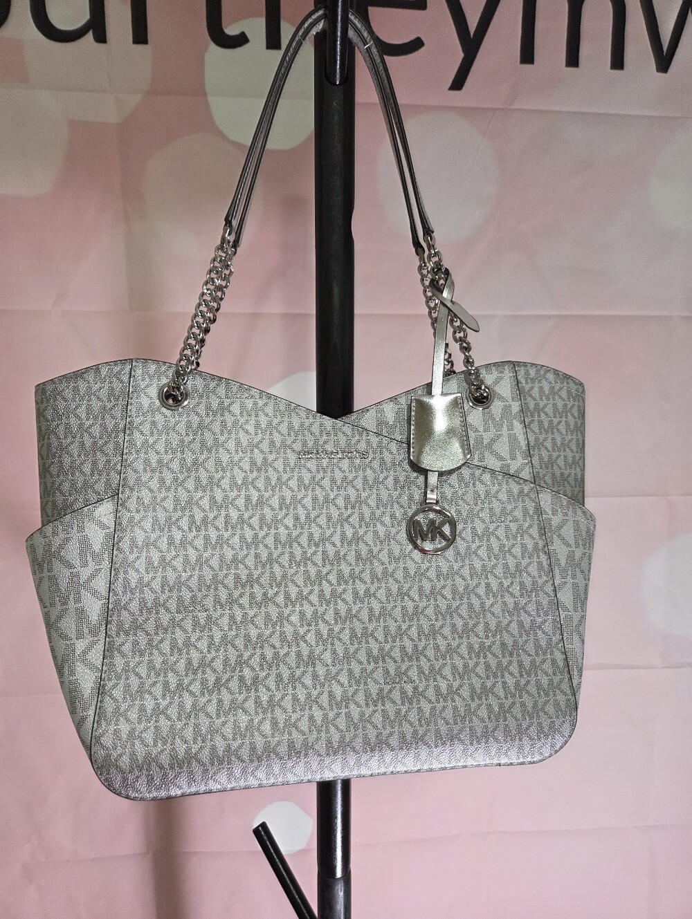 Michael Kors Silver MK Signature Tote 03438